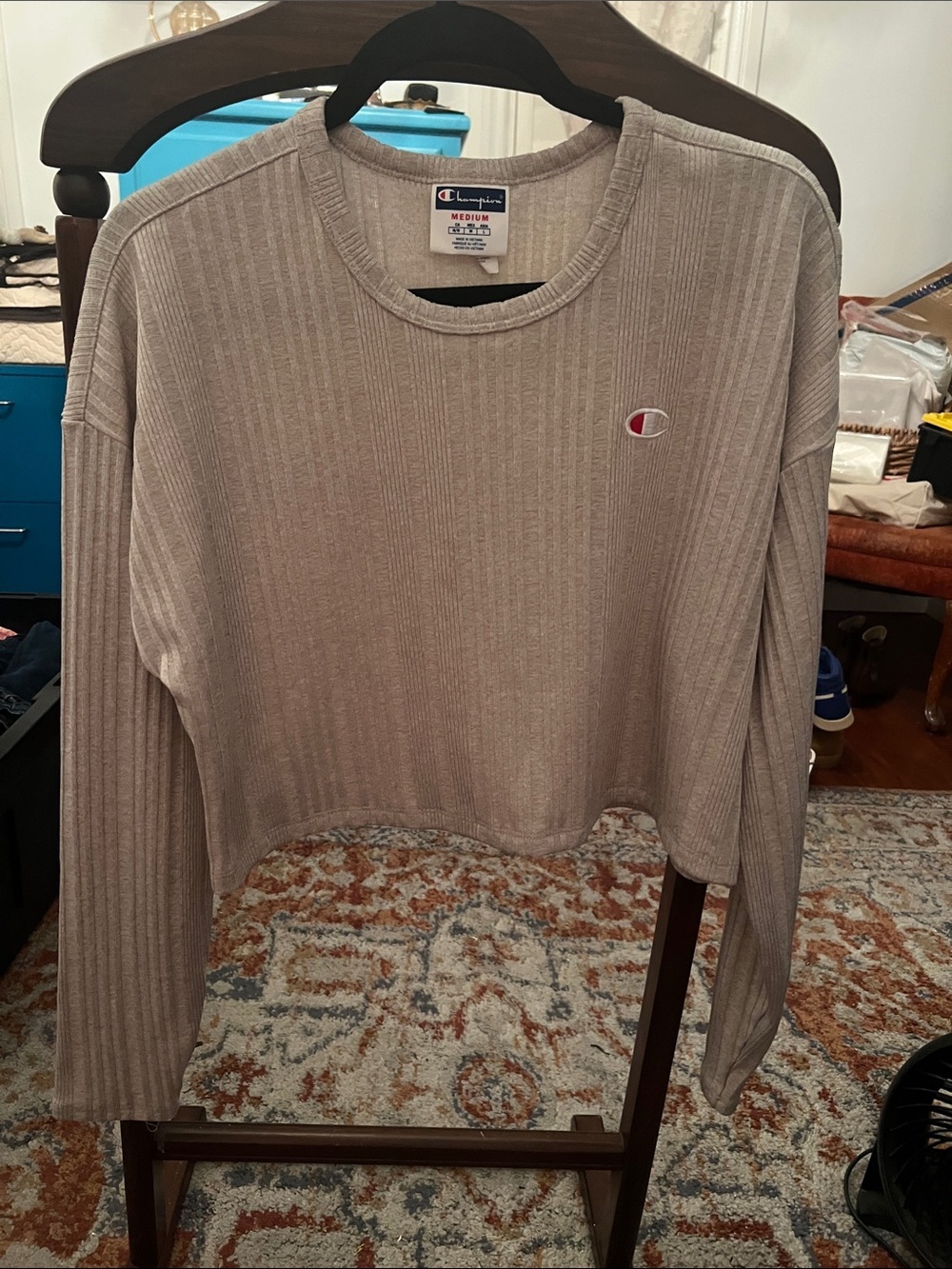 Champion Ribbed Crewneck Sweatshirt in Beige Taupe